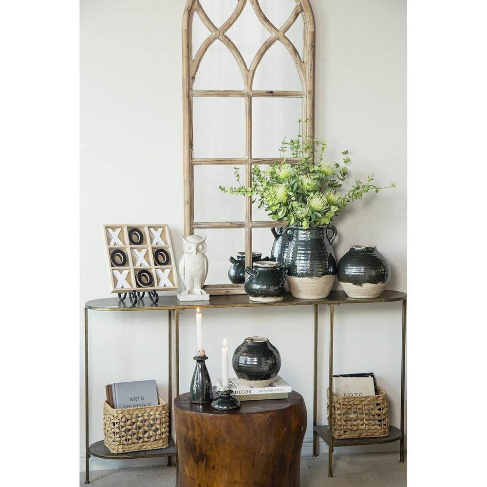 13" Beige And Black Terracotta Round Jug Vase