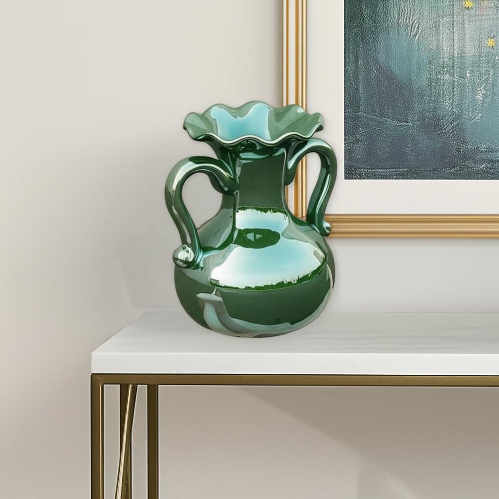9" Hunter Green Amphora Ceramic Table Vase
