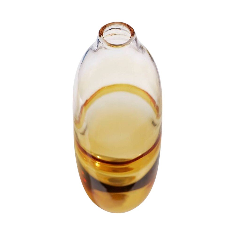 14" Clear And Amber Ombre Glass Round Table Vase