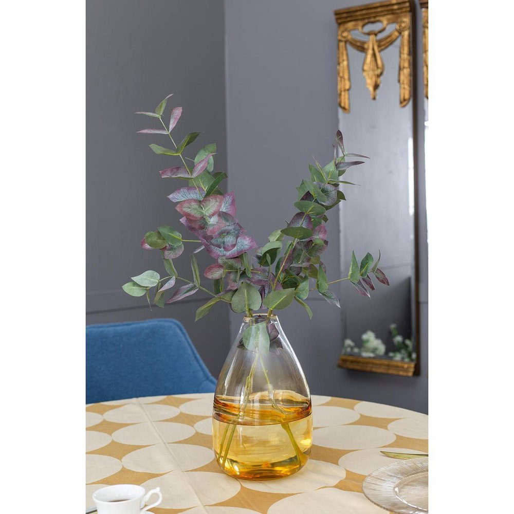 11" Clear And Amber Ombre Glass Round Table Vase