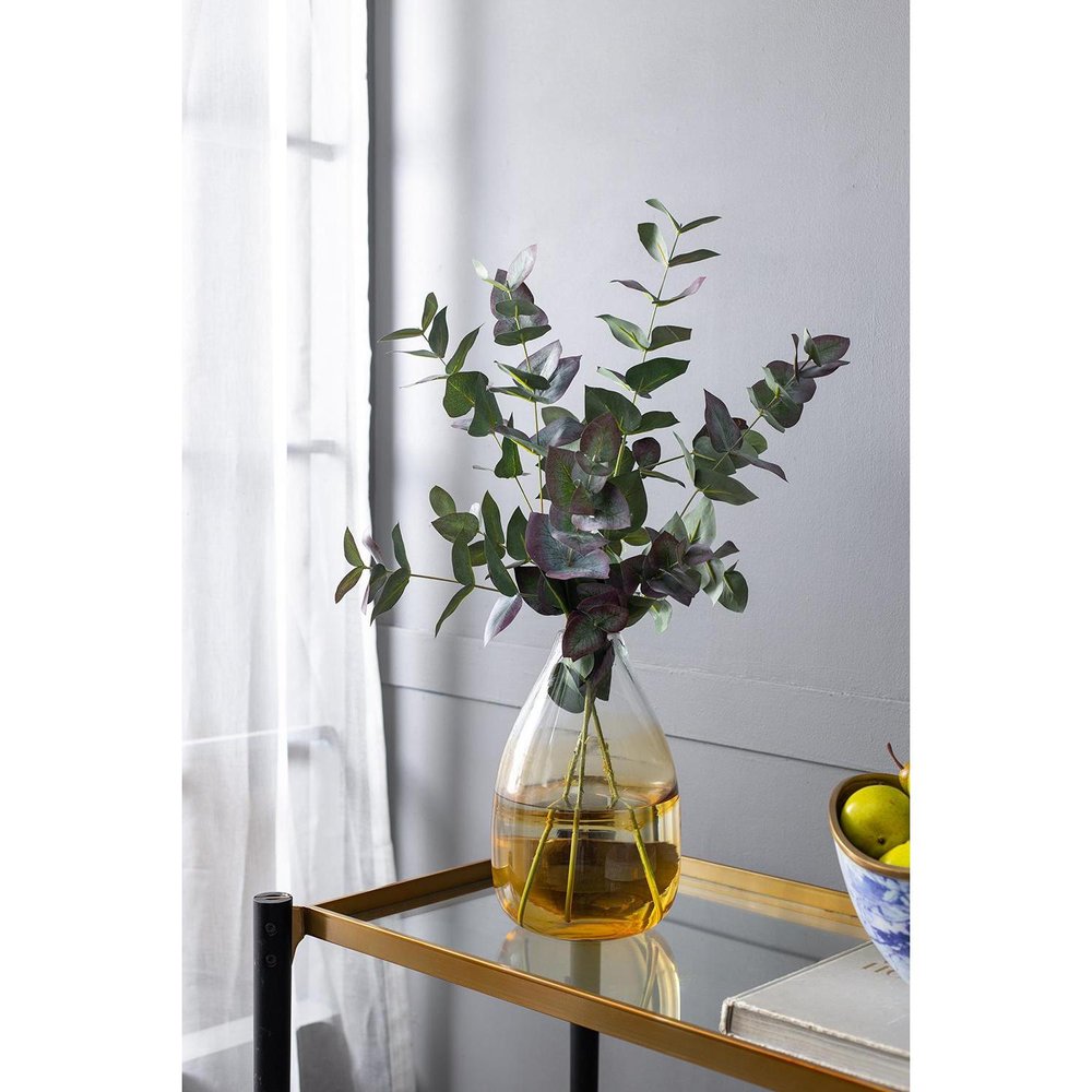 11" Clear And Amber Ombre Glass Round Table Vase