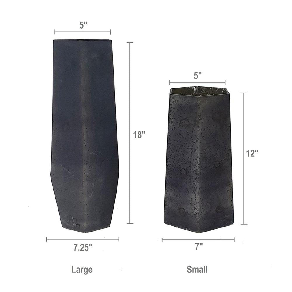 Set of Two Black Hexagonal Glass Table Vases
