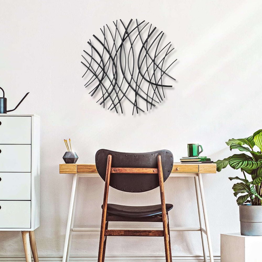 24" X 24" Black Metal Circle Abstract Hanging Dimensional Sculpture