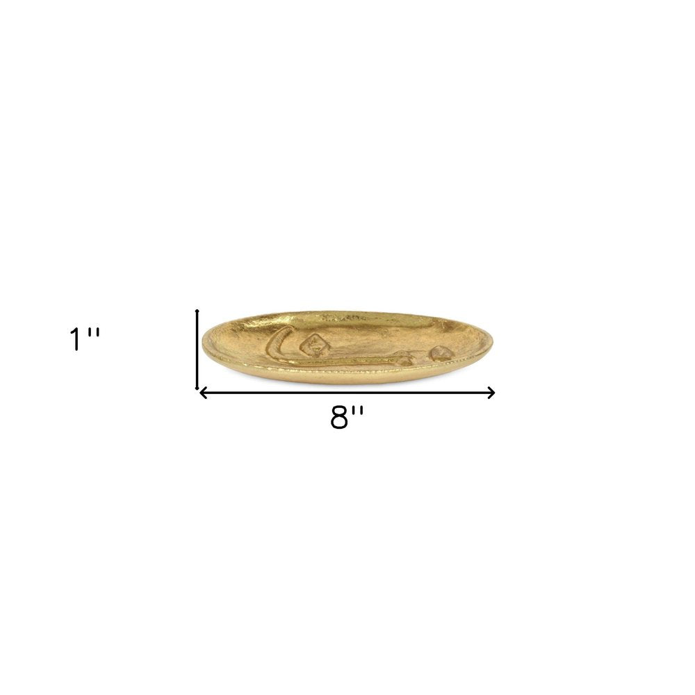 8" Gold Cast Iron Mod Abstract Face Oval Trinket Tray