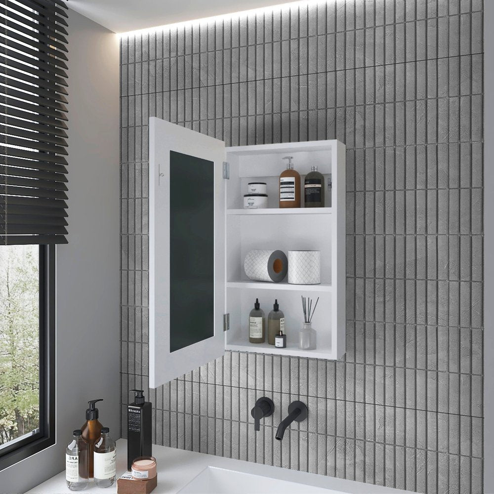 15" White Wood Floating Bathroom Vanity And Medicine Cabinet With Mirror