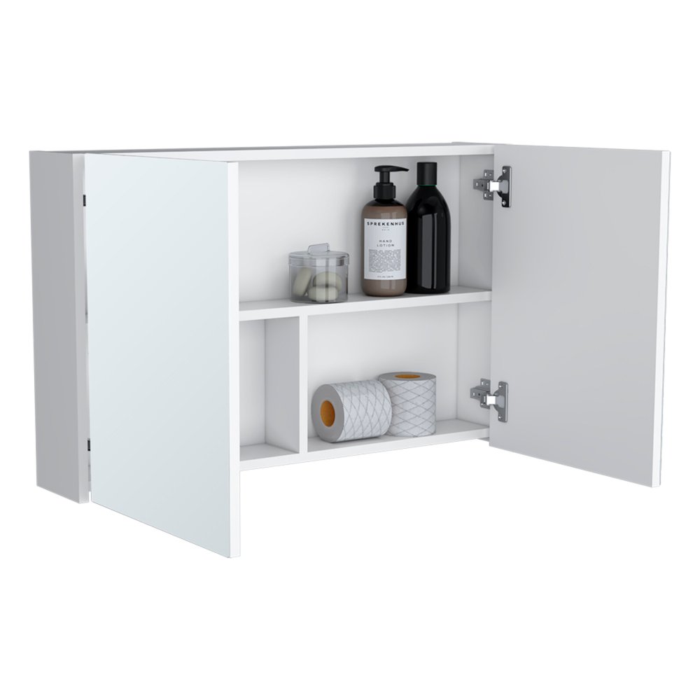 32" White Wood Floating Double Door Bathroom Vanity And Medicine Cabinet With Mirror