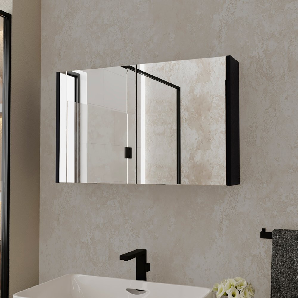 32" Black Wood Floating Bathroom Vanity And Medicine Cabinet With Mirror
