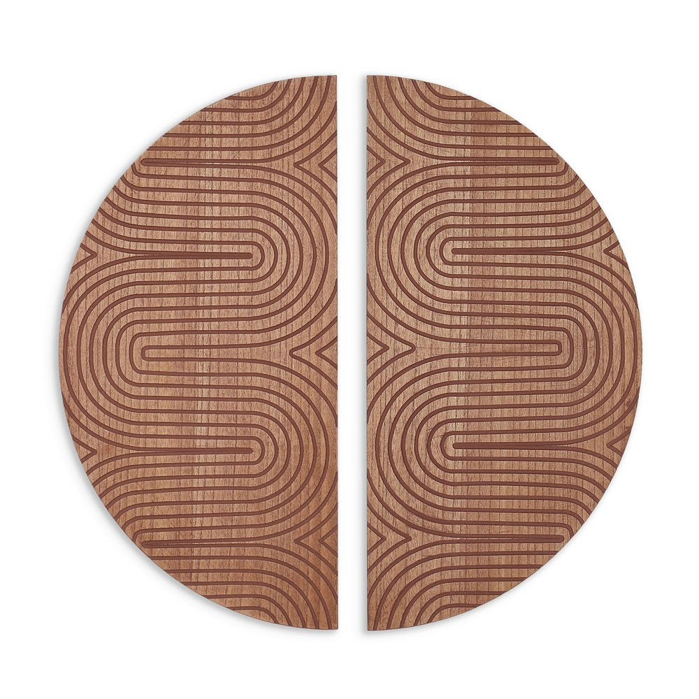 Set of Two Brown Wood Hanging Dimensional Sculpture