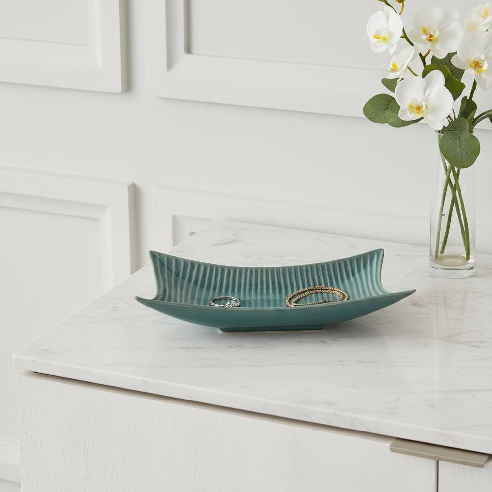 20" Blue And Green Ceramic Vanity Tray