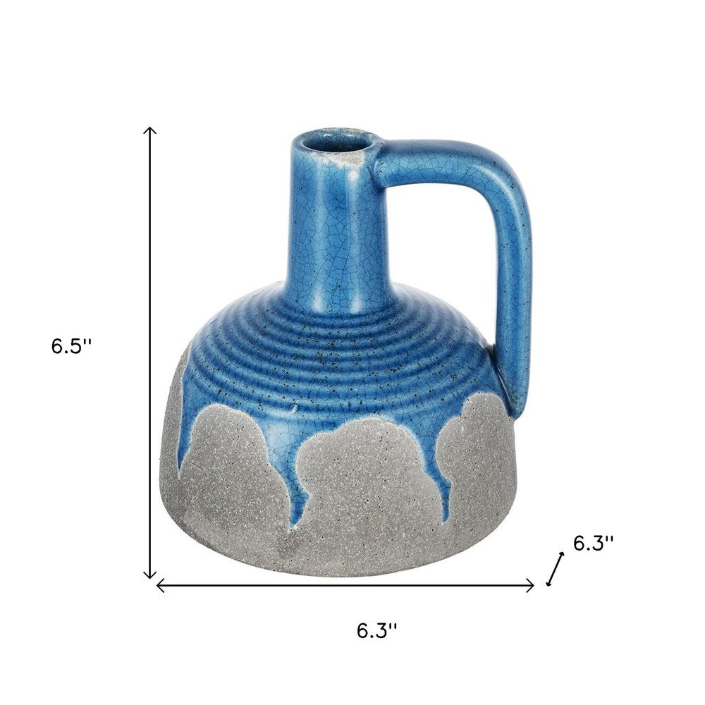 7" Blue And Gray Ceramic Bud Jug Vase