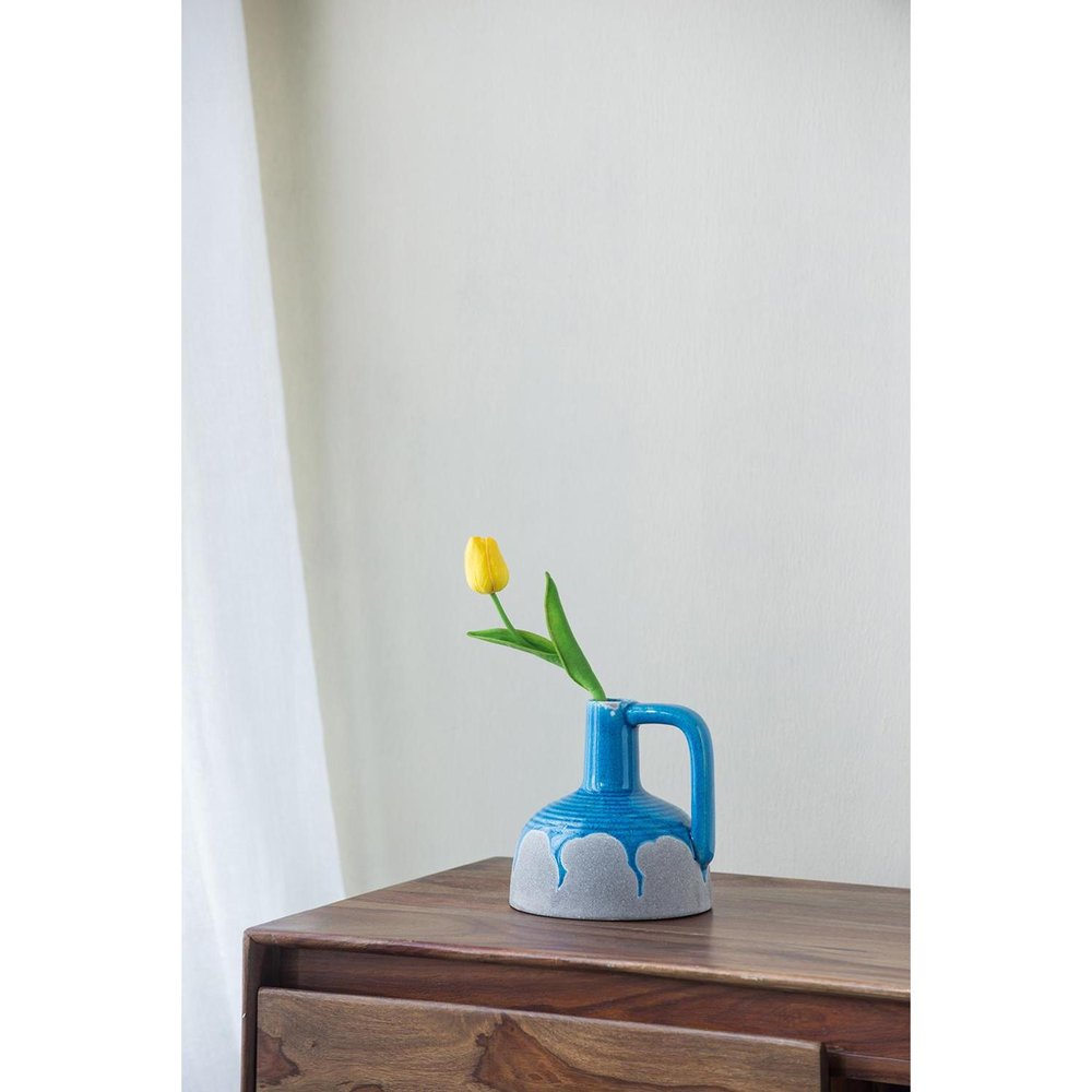 7" Blue And Gray Ceramic Bud Jug Vase