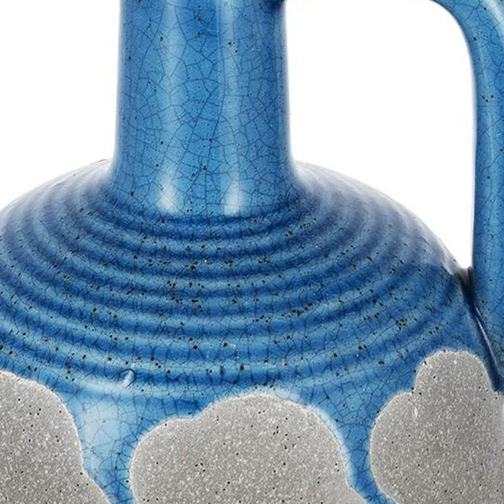 7" Blue And Gray Ceramic Bud Jug Vase