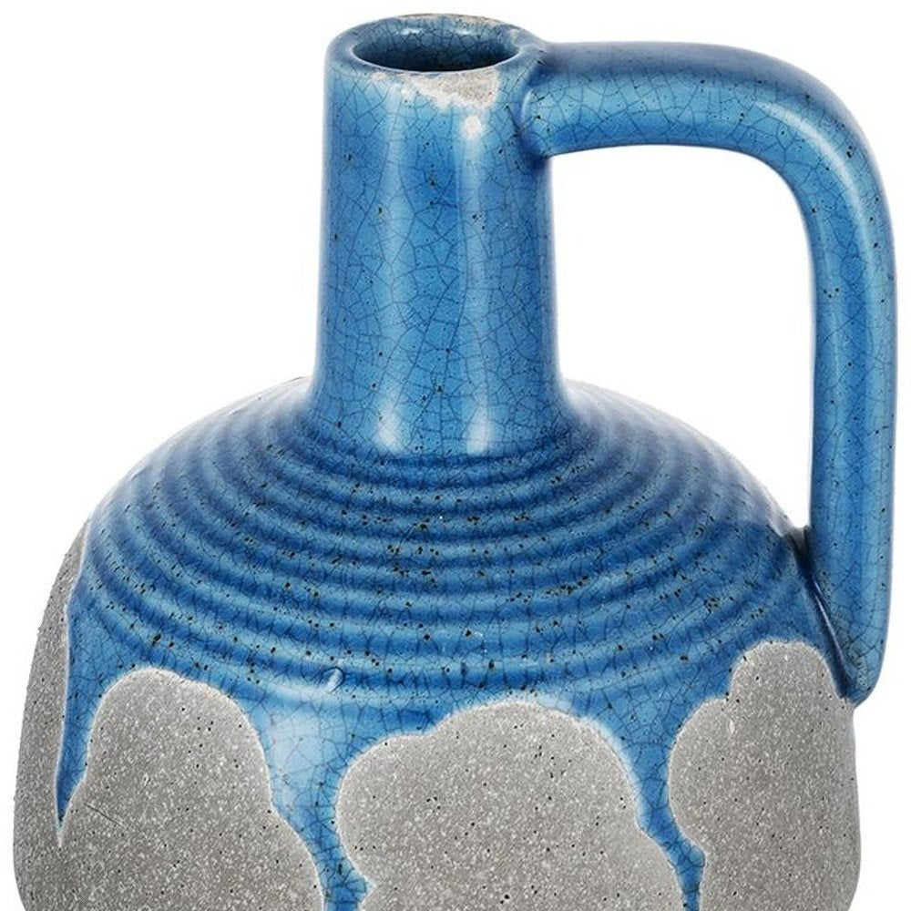 7" Blue And Gray Ceramic Bud Jug Vase