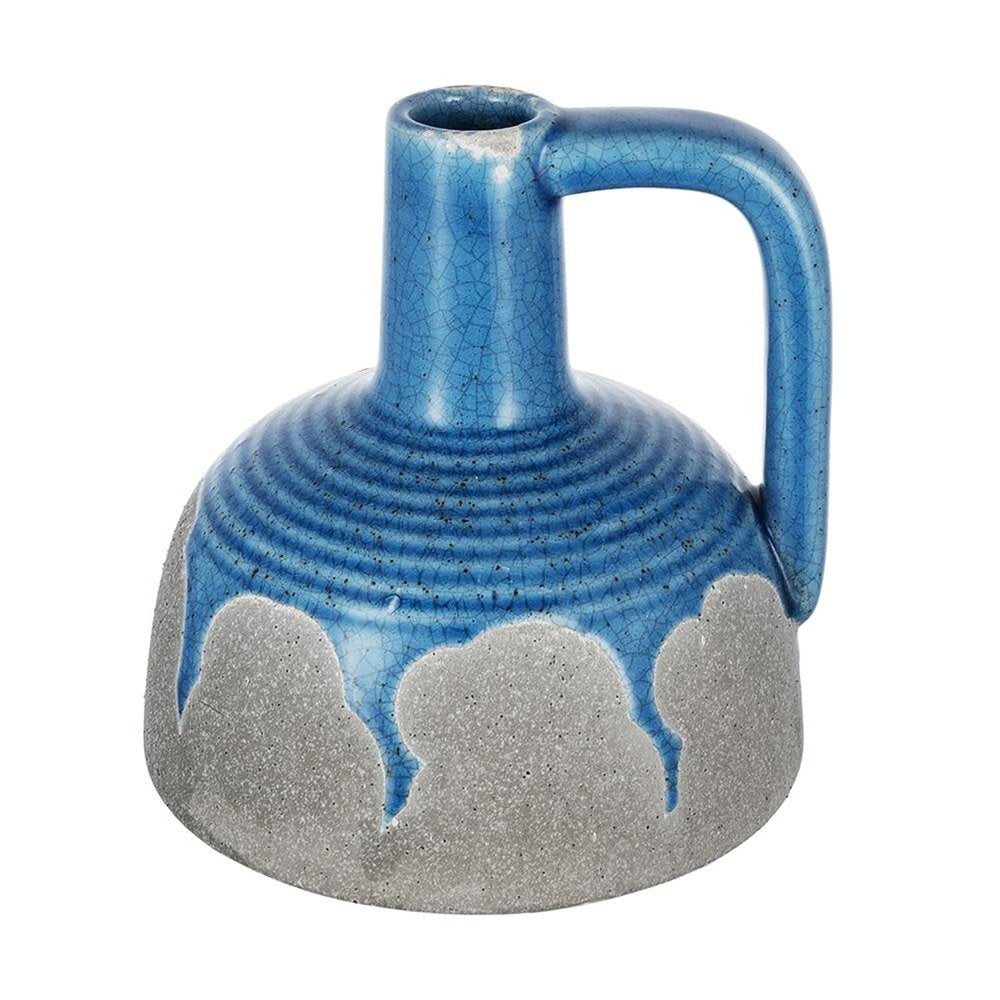7" Blue And Gray Ceramic Bud Jug Vase
