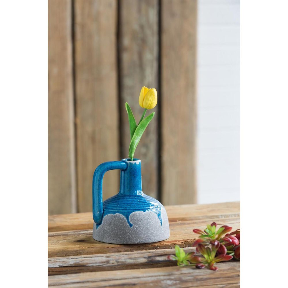 7" Blue And Gray Ceramic Bud Jug Vase