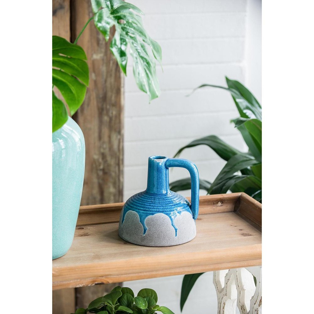 7" Blue And Gray Ceramic Bud Jug Vase