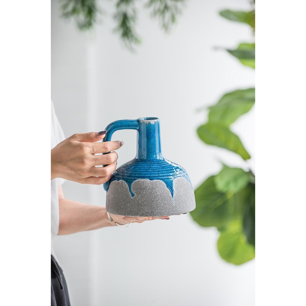 7" Blue And Gray Ceramic Bud Jug Vase