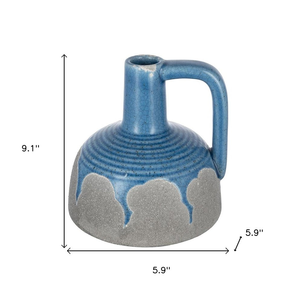 9" Blue And Gray Ceramic Bud Jug Vase