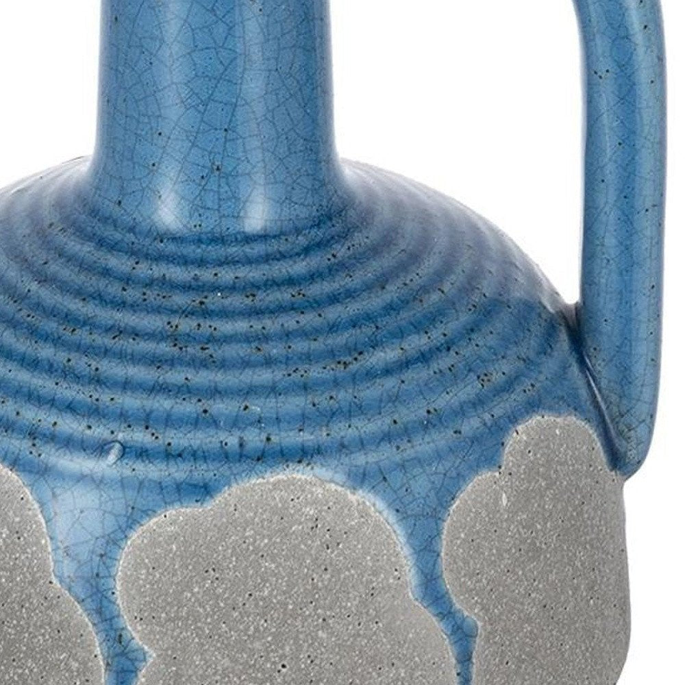 9" Blue And Gray Ceramic Bud Jug Vase