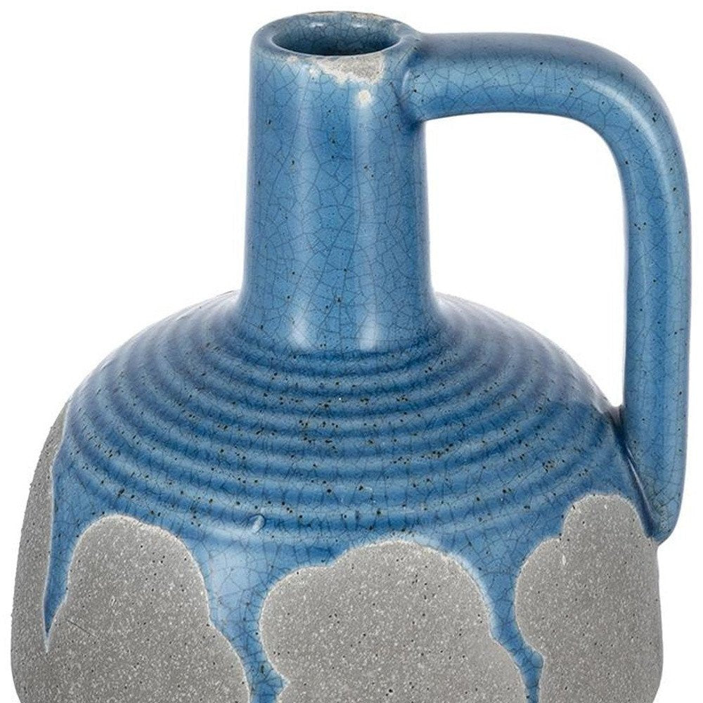 9" Blue And Gray Ceramic Bud Jug Vase
