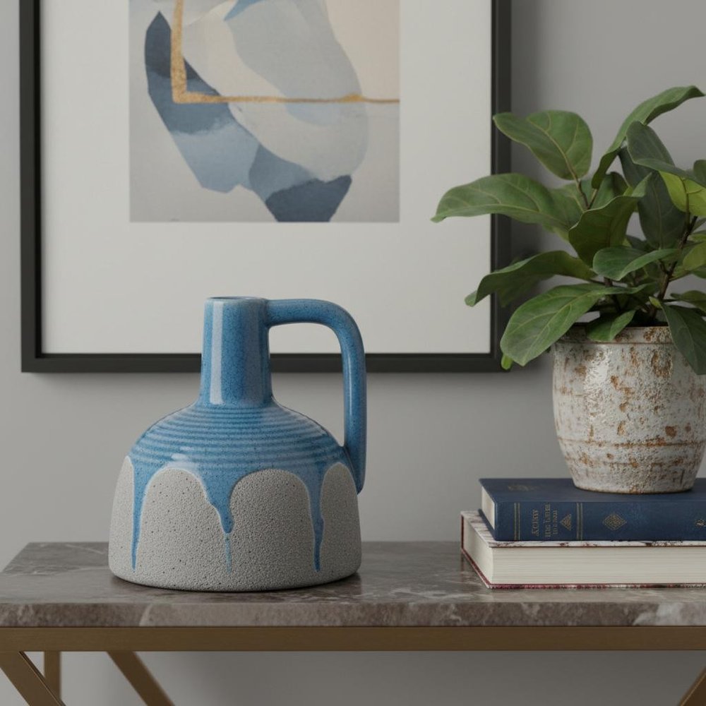 9" Blue And Gray Ceramic Bud Jug Vase