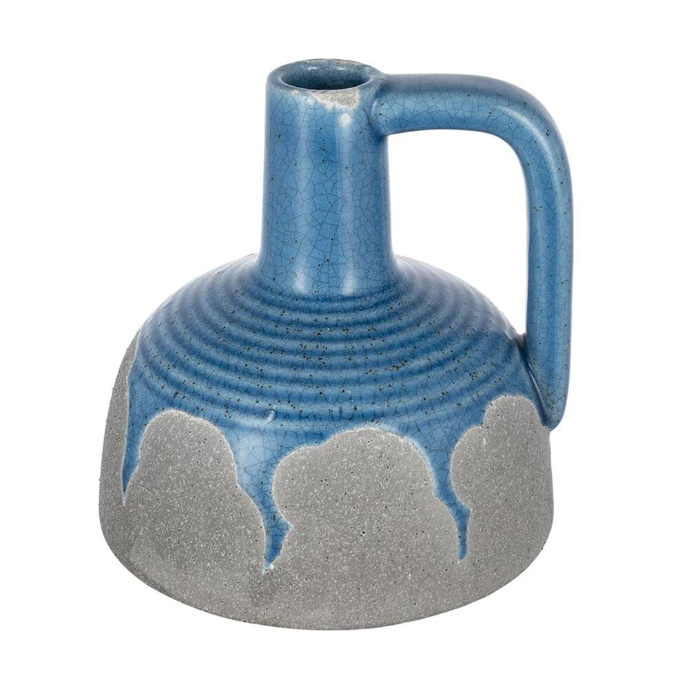 9" Blue And Gray Ceramic Bud Jug Vase