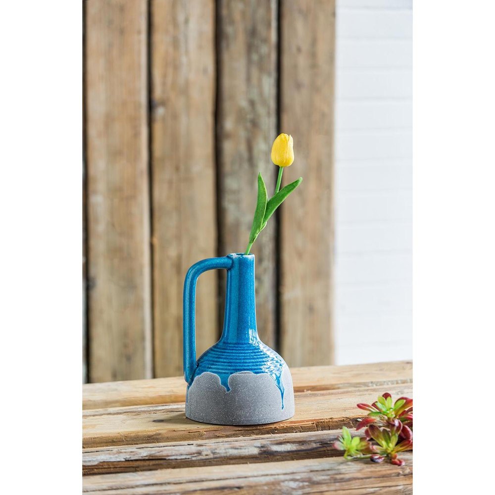 9" Blue And Gray Ceramic Bud Jug Vase