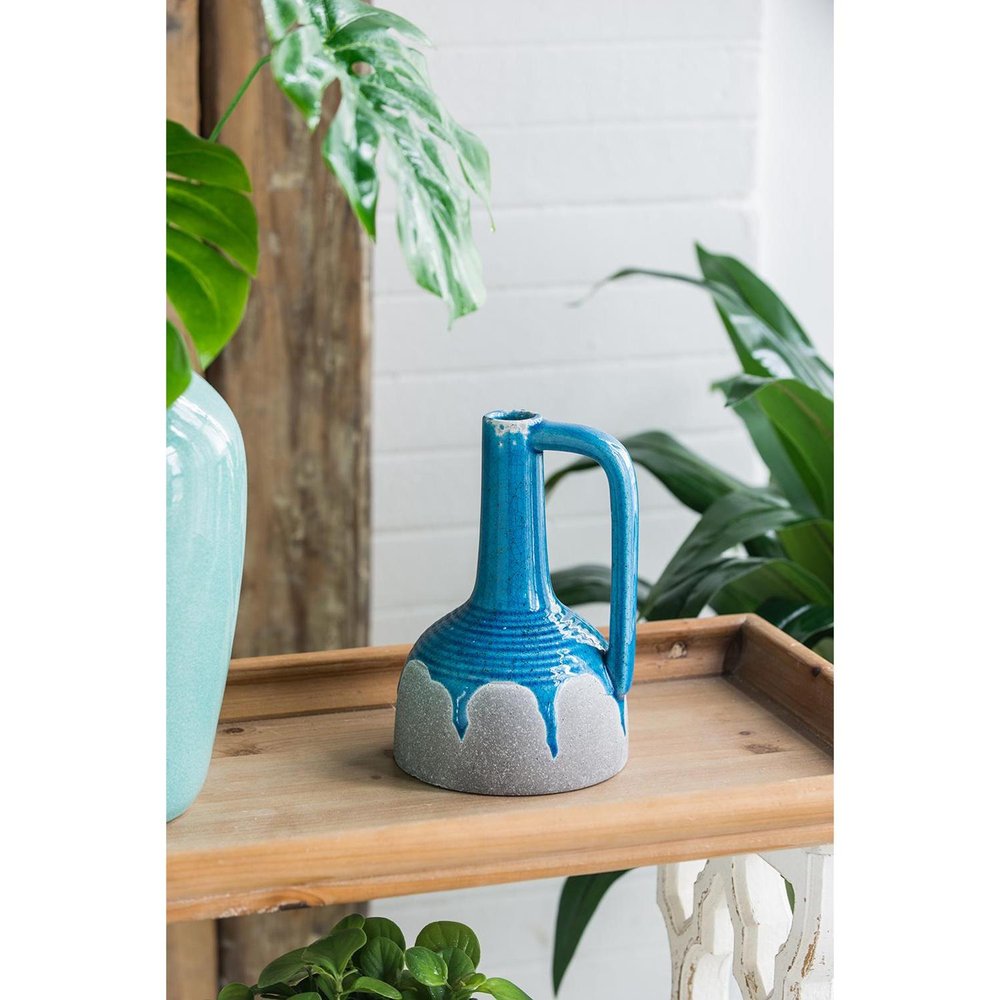 9" Blue And Gray Ceramic Bud Jug Vase