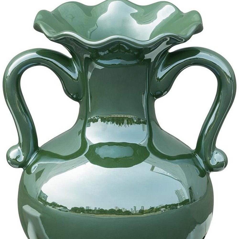 8" Hunter Green Ceramic Amphora Table Vase