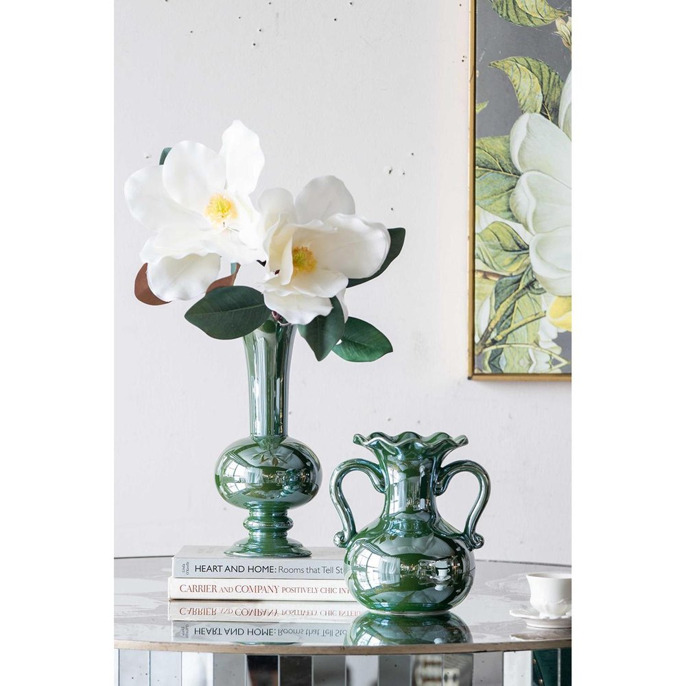 8" Hunter Green Ceramic Amphora Table Vase