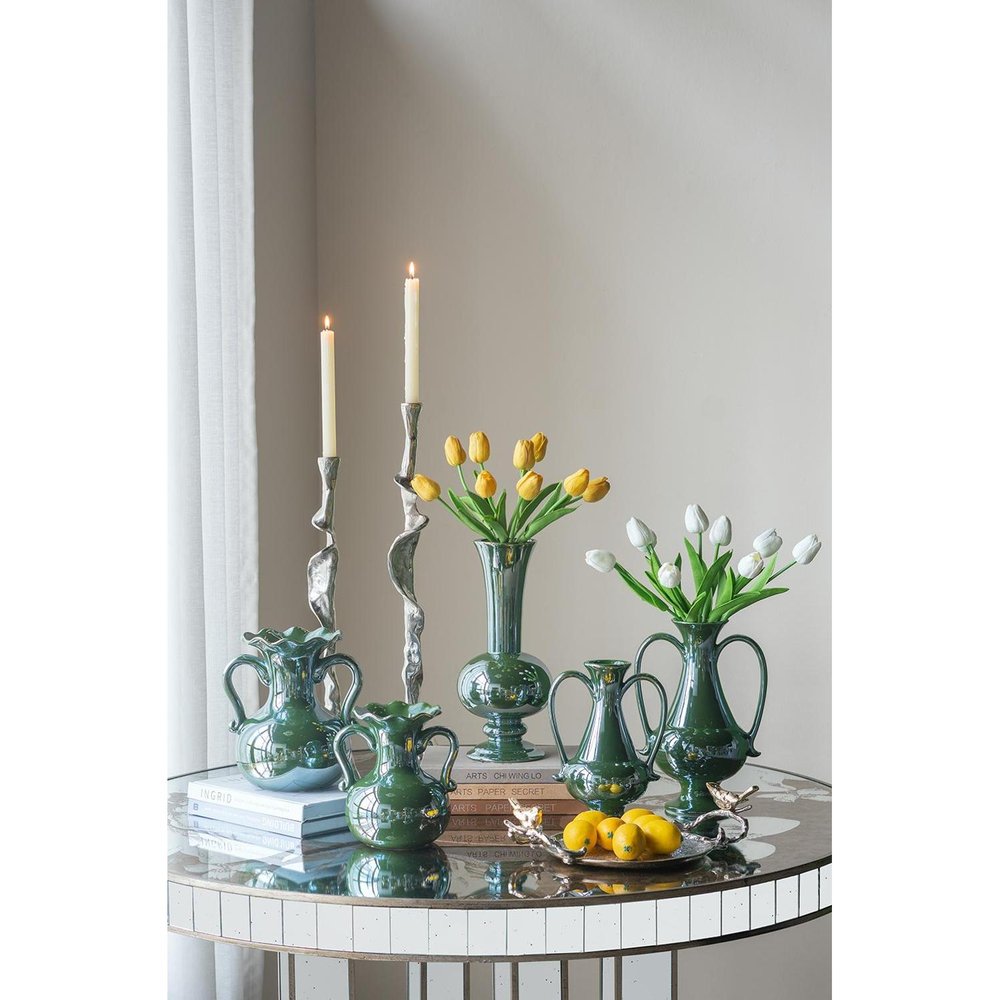 8" Hunter Green Ceramic Amphora Table Vase
