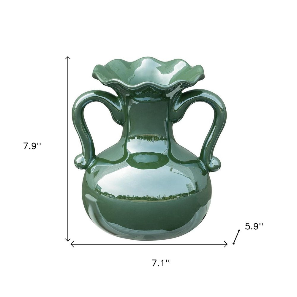 8" Hunter Green Ceramic Amphora Table Vase