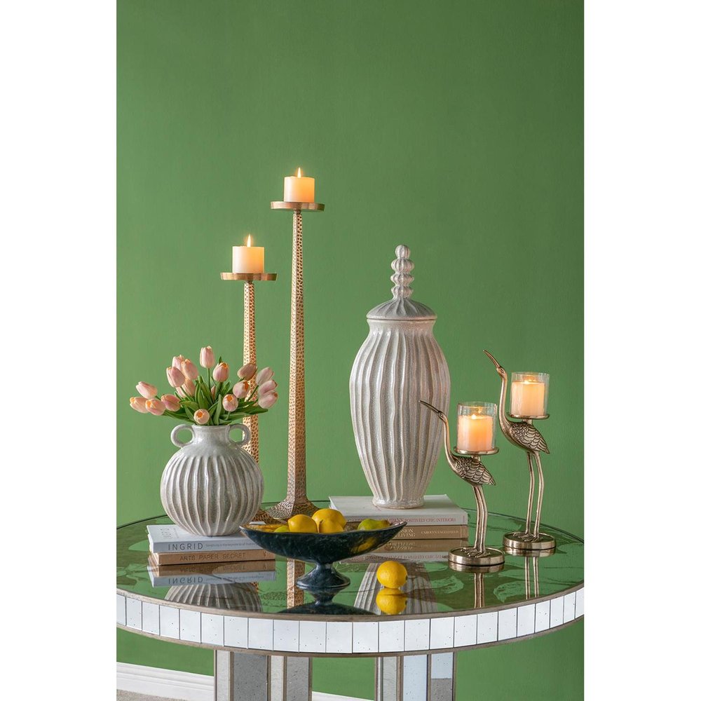 10" Sage And Gray Round With Handles Ceramic Table Vase