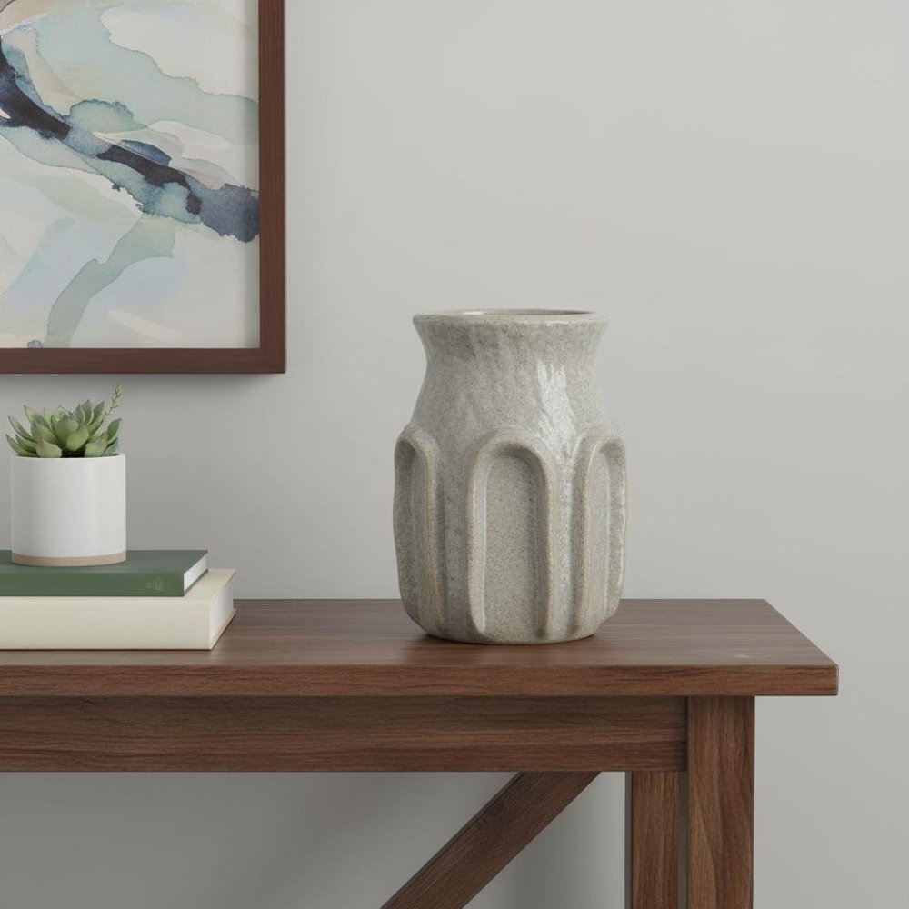 8" Sage And Gray Textural Ceramic Table Vase