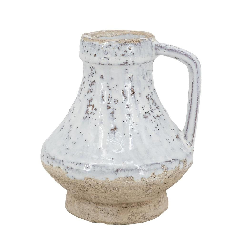 6" Beige And Ivory Terracotta Round Jug Vase