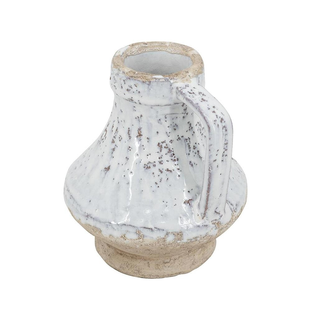 6" Beige And Ivory Terracotta Round Jug Vase