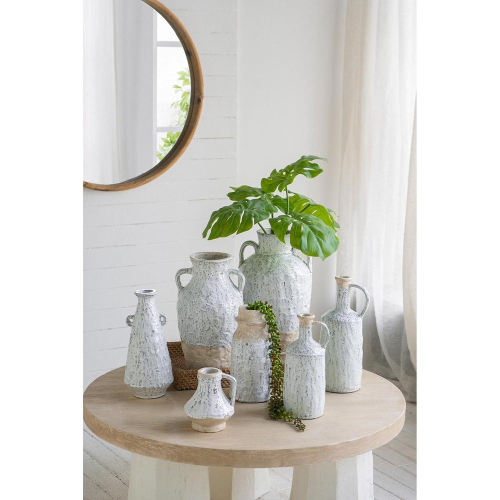 6" Beige And Ivory Terracotta Round Jug Vase