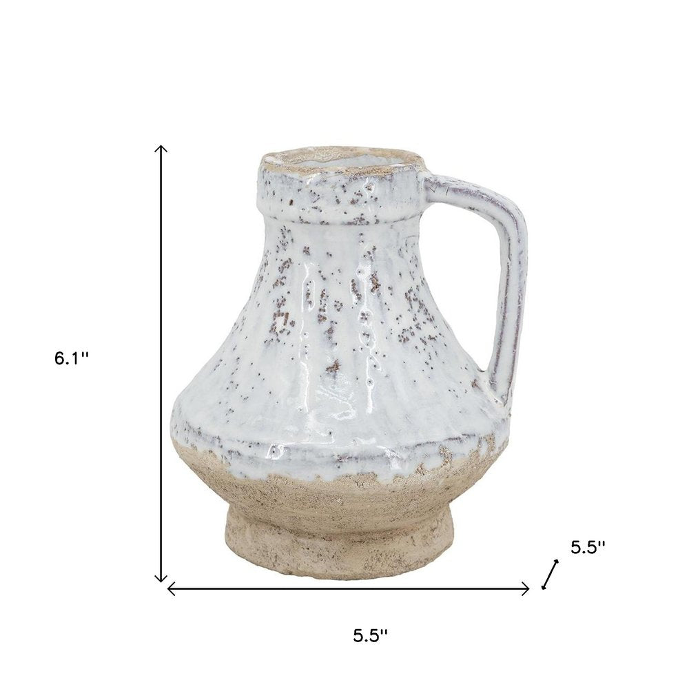 6" Beige And Ivory Terracotta Round Jug Vase