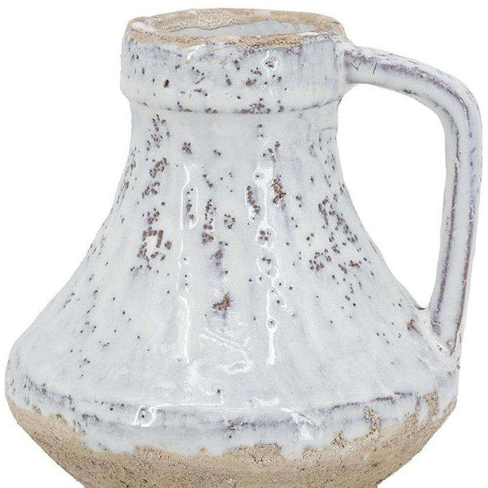 6" Beige And Ivory Terracotta Round Jug Vase