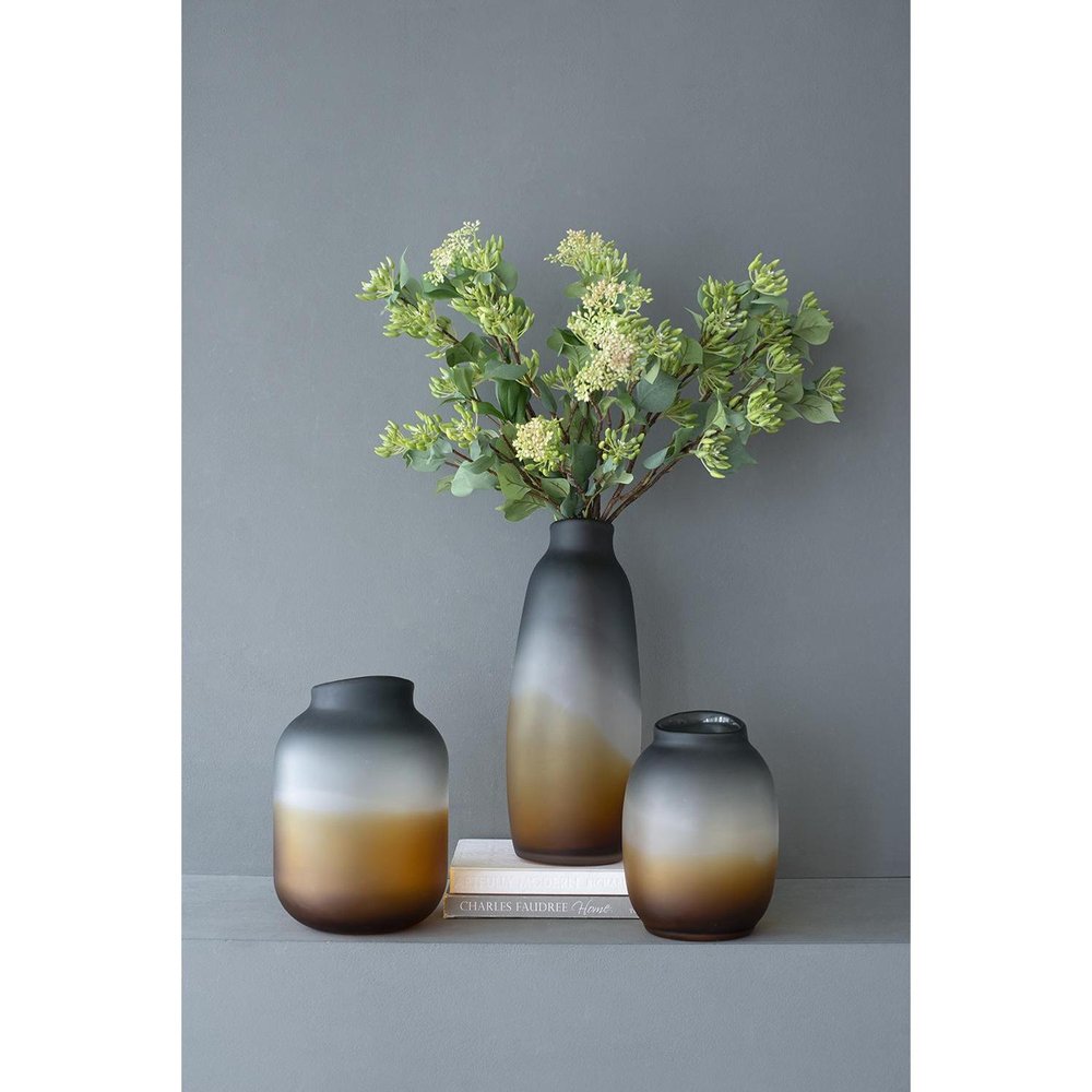 10" Charcoal And Orange Ombre Round Glass Table Vase