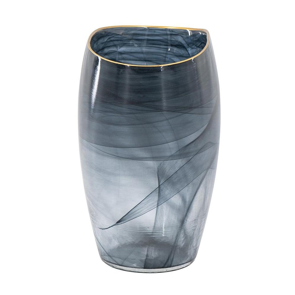 9" Charcoal Abstract Swirl Art Glass Table Vase