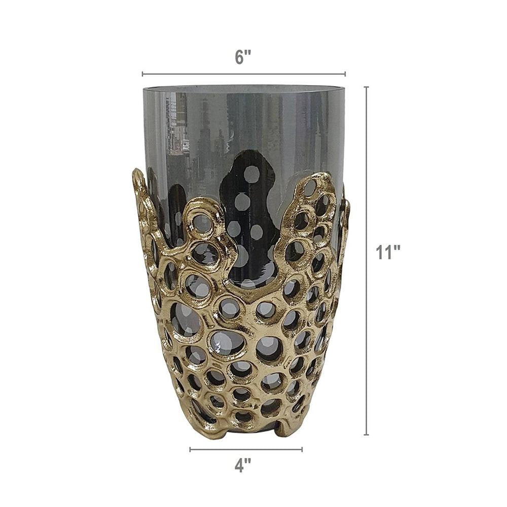 11" Black And Gold Glass And Aluminum Geo Circles Table Vase