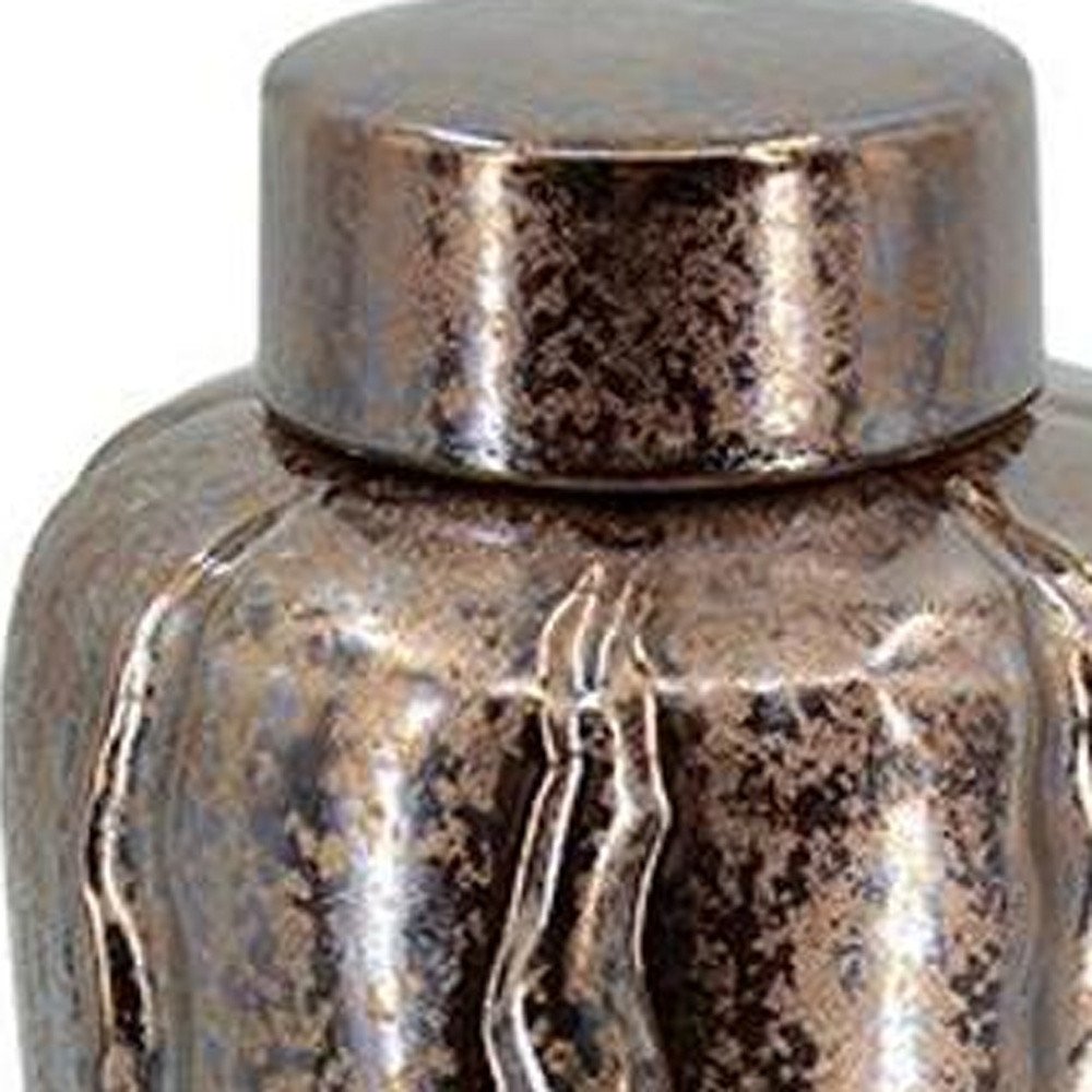 Set of Three Bronze And Silver Ceramic Round Table Vases