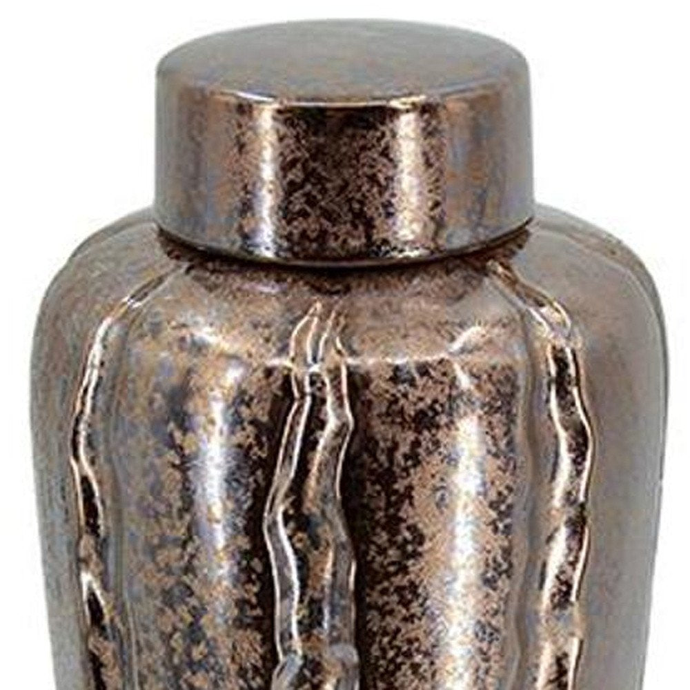 Set of Three Bronze And Silver Ceramic Round Table Vases