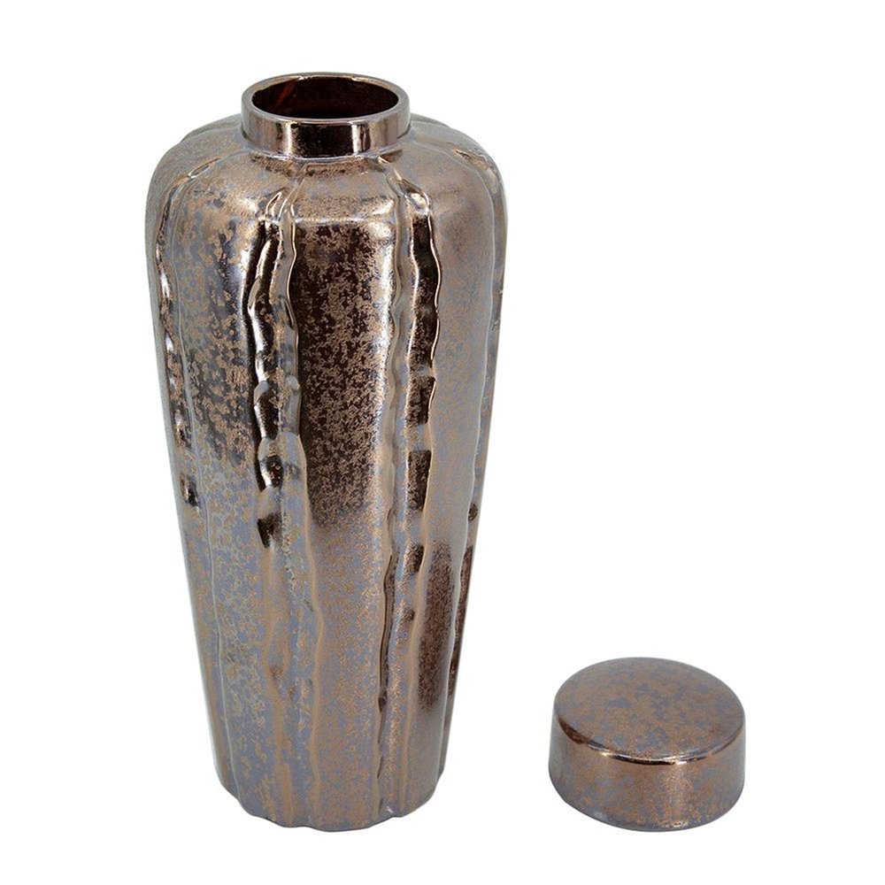Set of Three Bronze And Silver Ceramic Round Table Vases