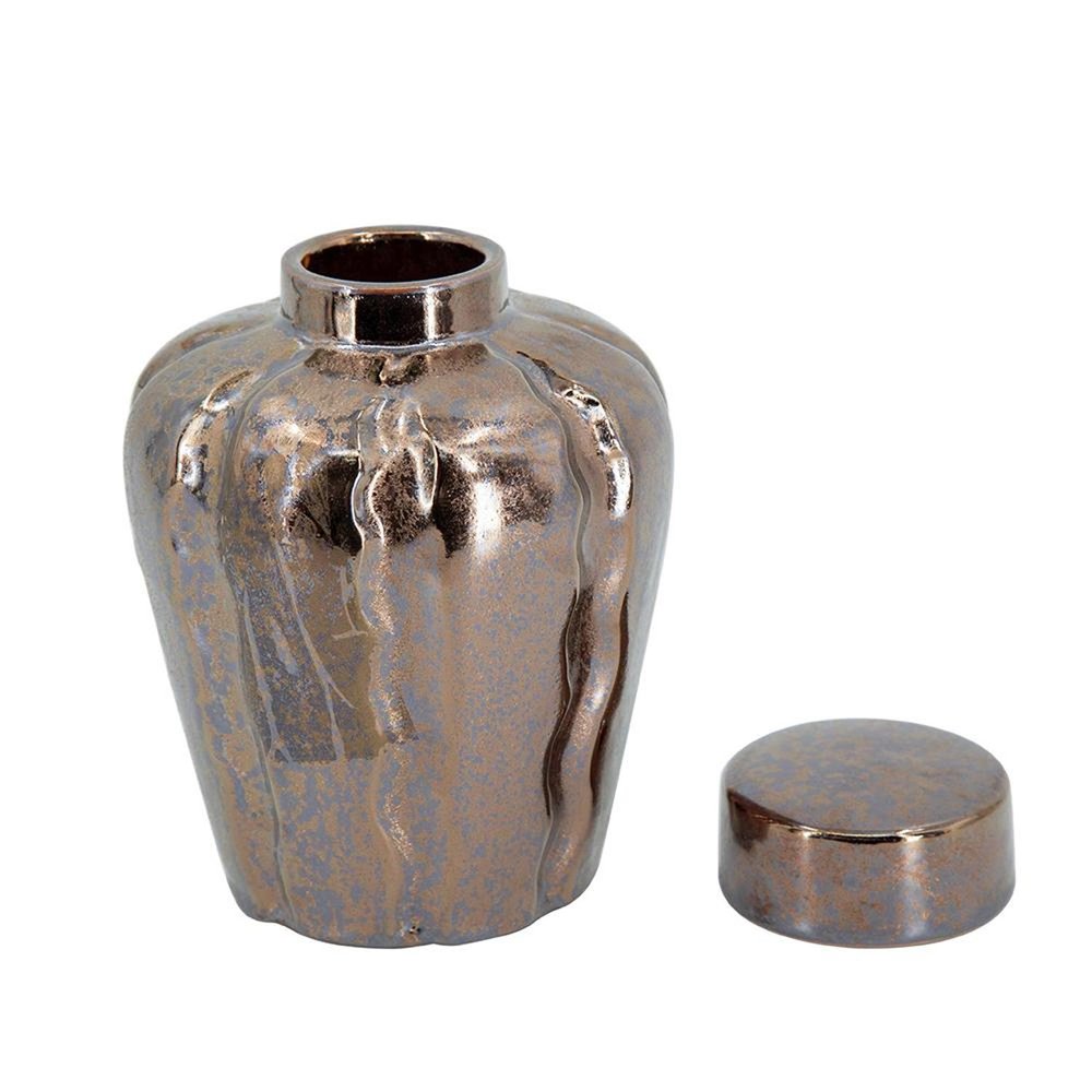 Set of Three Bronze And Silver Ceramic Round Table Vases