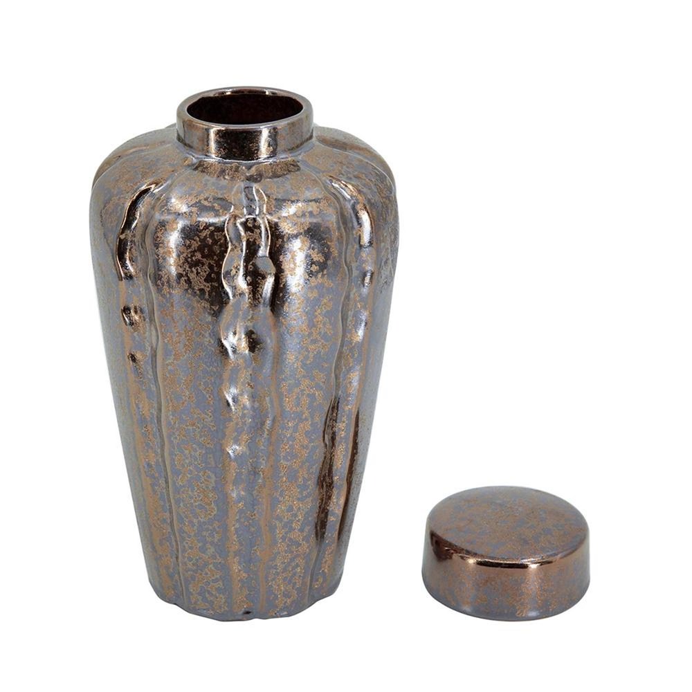 Set of Three Bronze And Silver Ceramic Round Table Vases