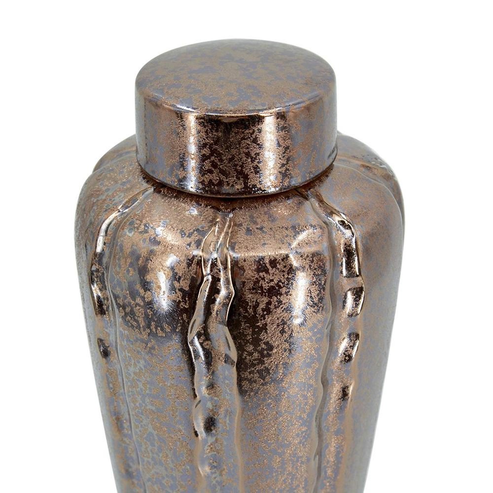 Set of Three Bronze And Silver Ceramic Round Table Vases