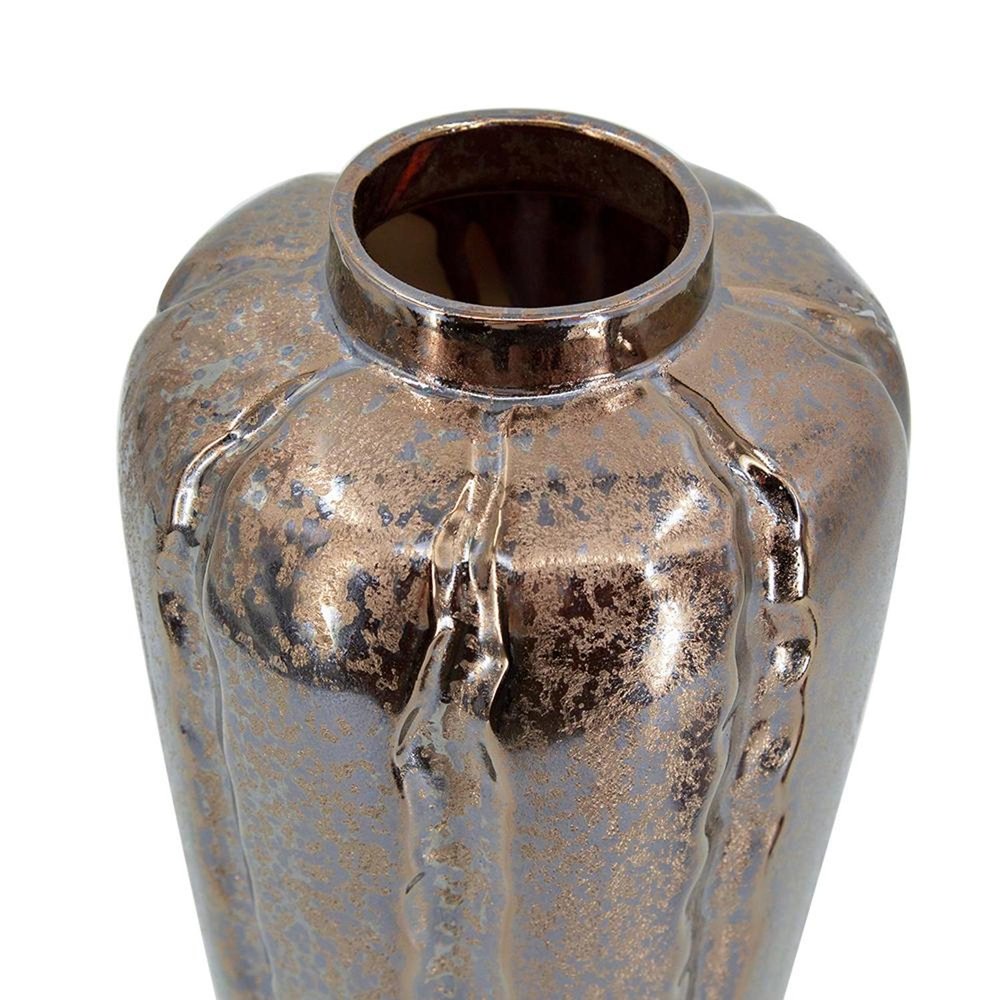 Set of Three Bronze And Silver Ceramic Round Table Vases