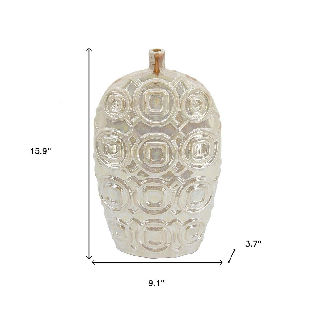 16" Ivory Geometric Ceramic Bud Table Vase